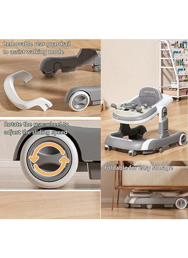 4-In-1 Foldable Baby Walkers With Wheels, Activity Center Toys Tray With Music, 6 - 24 Months