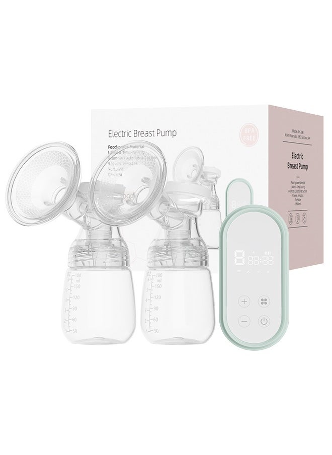 Rechargeable Electric Double Breast Pump with 4 Modes 9 Levels Quiet BPA Free 180ml * 2 Bottles and Smart LED Display