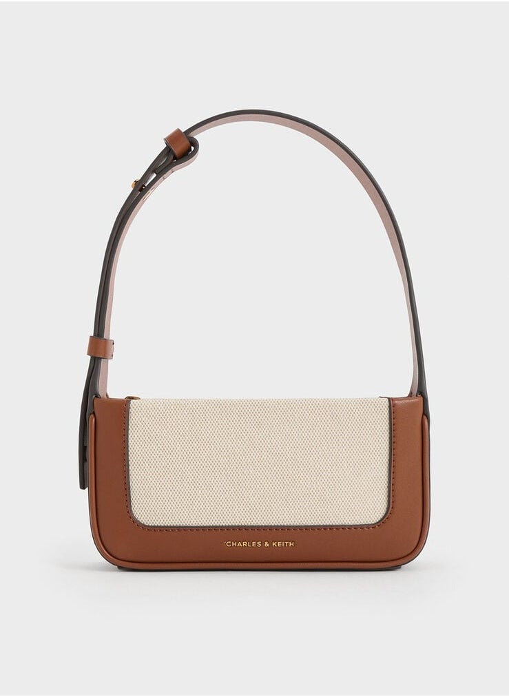 Daylla Canvas Shoulder Bag & Crossbody Bag - Chocolate/Beige