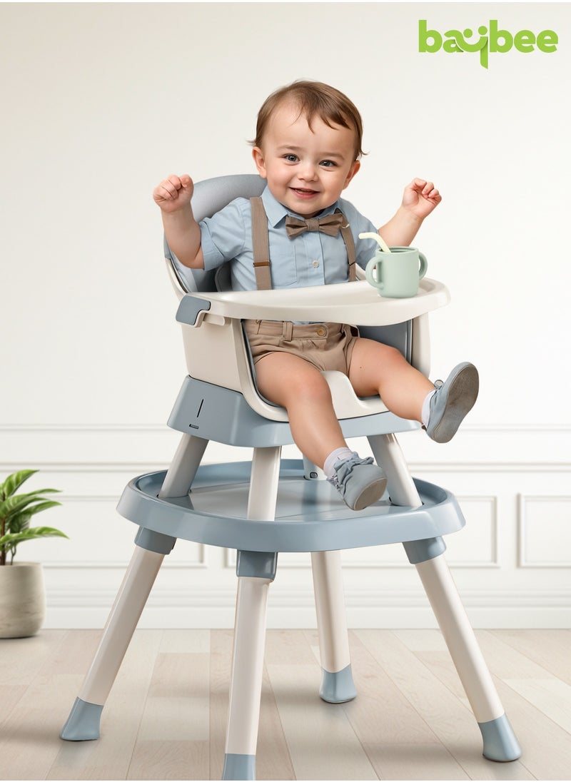 Baybee 6 in 1 Convertible Baby High Chair for Kids, Baby Feeding with 2 Adjustable Heights, 5 Point Safety Belt & Tray | Kids Study Table & Chair | Kids High Chair for Baby 1 to 5 Years Blue