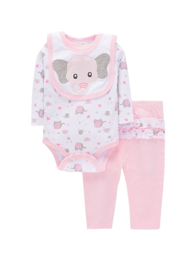 Bambimici Elephant Print Long Sleeve Bodysuit with Pyjama - Baby Pink