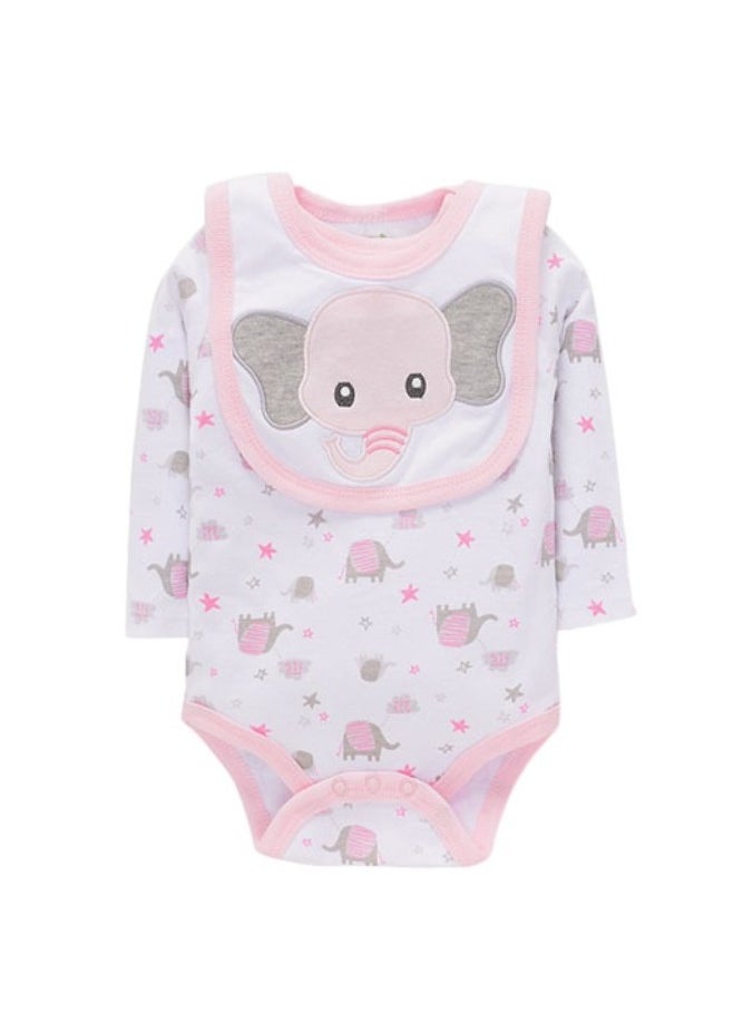 Bambimici Elephant Print Long Sleeve Bodysuit with Pyjama - Baby Pink