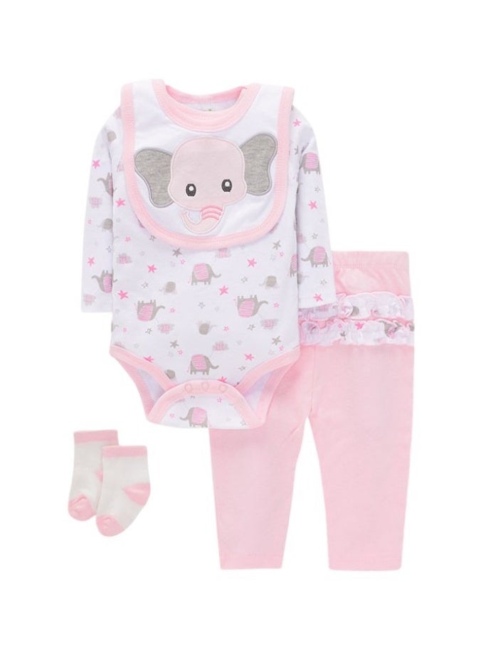 Bambimici Elephant Print Long Sleeve Bodysuit with Pyjama - Baby Pink