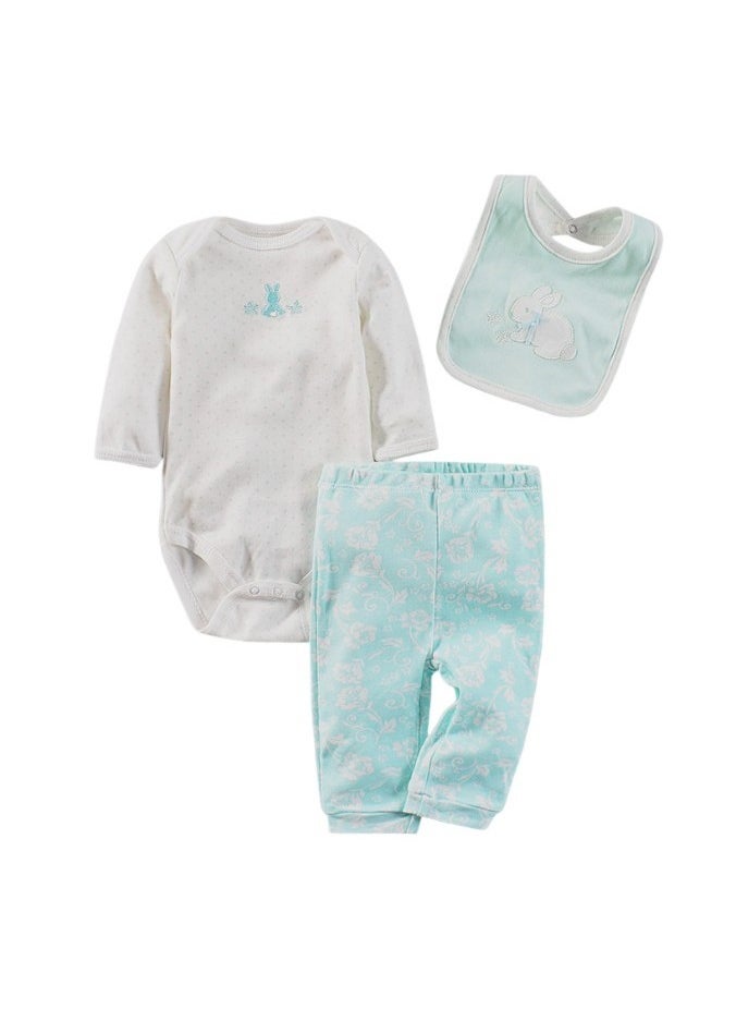 Bambimici Rabbit Bodysuit Long Sleeve & Pyjama with Hat Set - Baby Blue