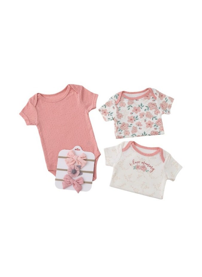 Bambimici Floral Print Babysuit 3-Piece Set with Headbands