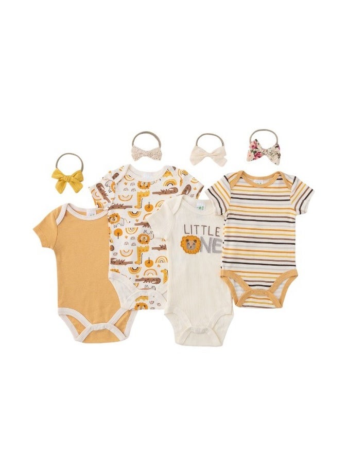 Bambimici Lion Print Babysuit 4-Piece Set with Headbands- Yellow