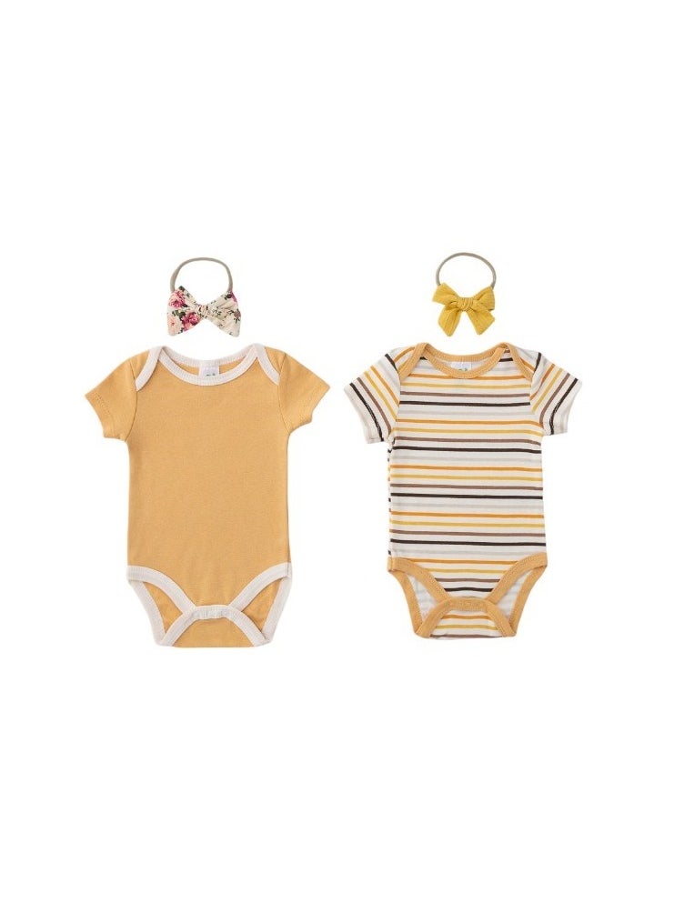 Bambimici Lion Print Babysuit 4-Piece Set with Headbands- Yellow