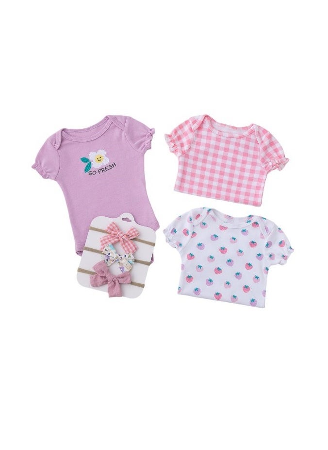 Bambimici Strawberry Print Babysuit 3-Piece Set with Headbands