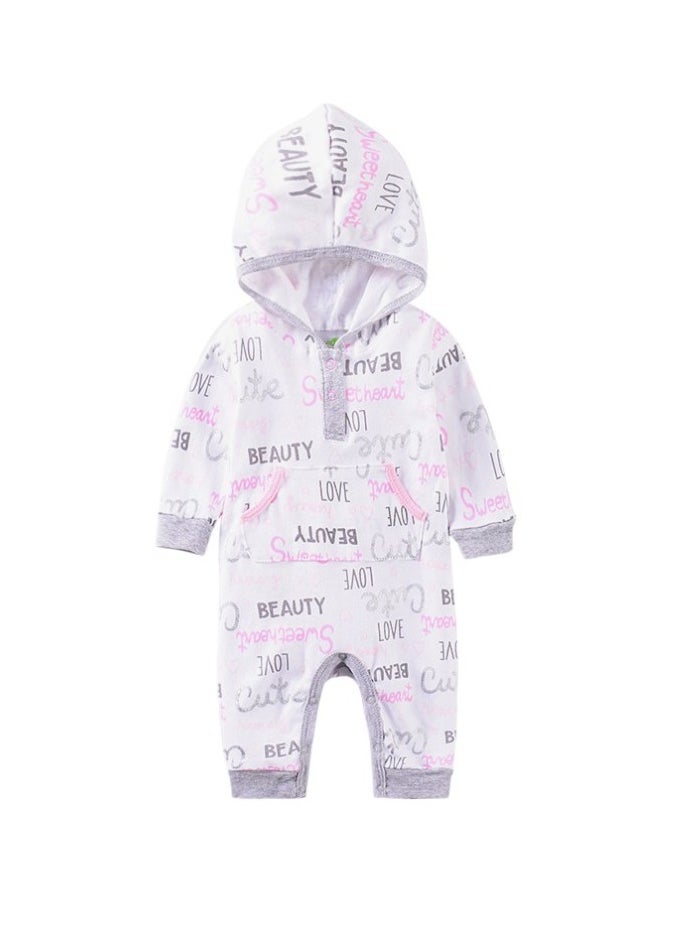 Bambimici Love Print Body Suit with Hoodie - White