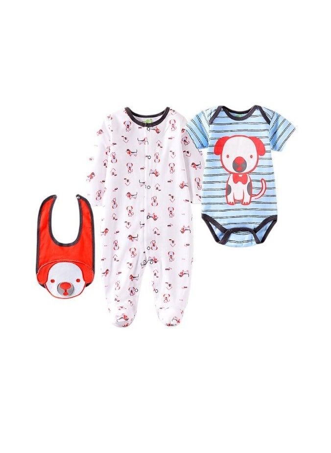 Bambimici Dog Print 2-Piece Body Suit with bib - White & Blue