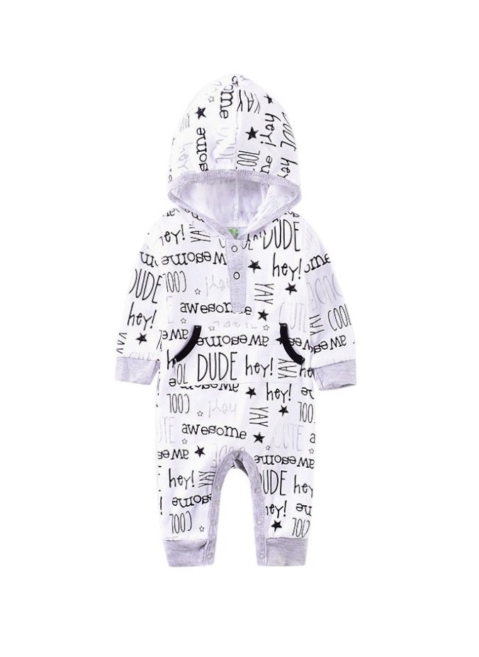 Bambimici Letters Print Body Suit with Hoodie - White