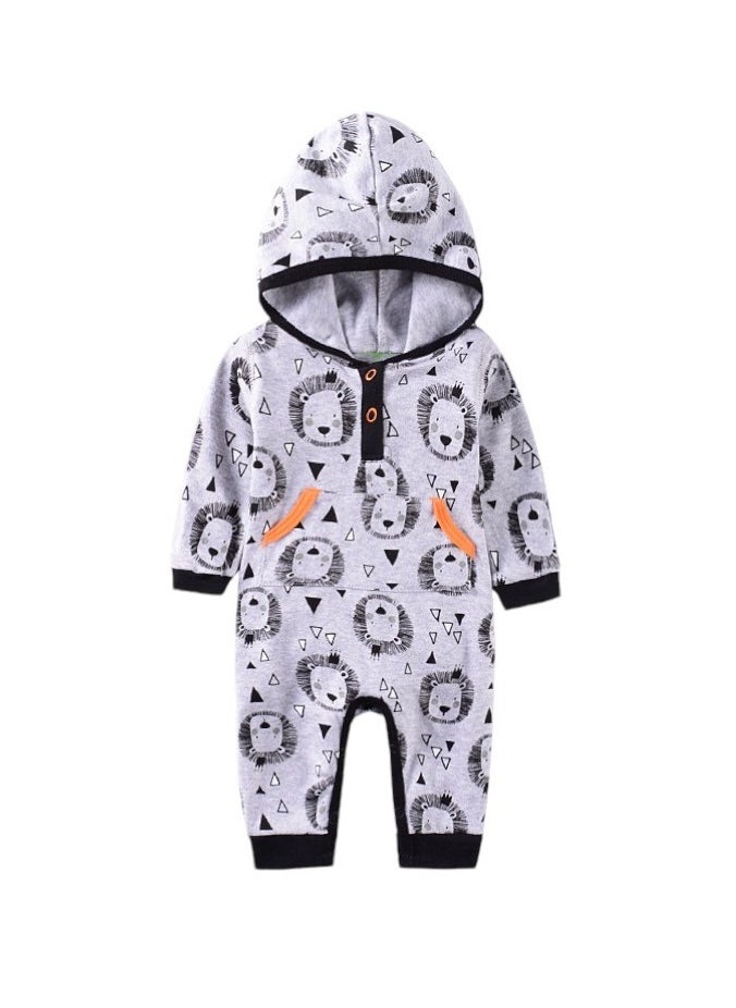 Bambimici Lion Print Body Suit with Hoodie - Grey