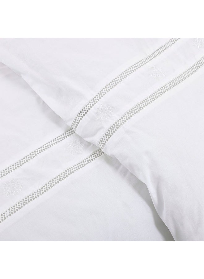 Lora Super King-Sized Duvet Cover Set, White - 200 Tc, 240X260 Cm