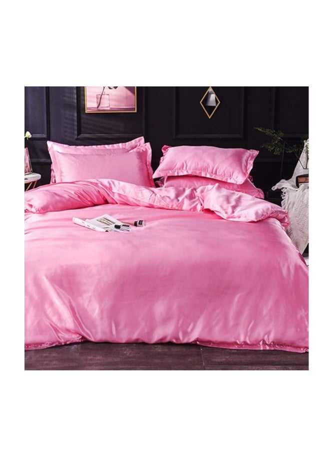 Generic Silk Polyester Flat Queen Bedsheet Quilt Cover Set, Light Pink, 180 x 230 cm, VG-3BS-SILK-LP