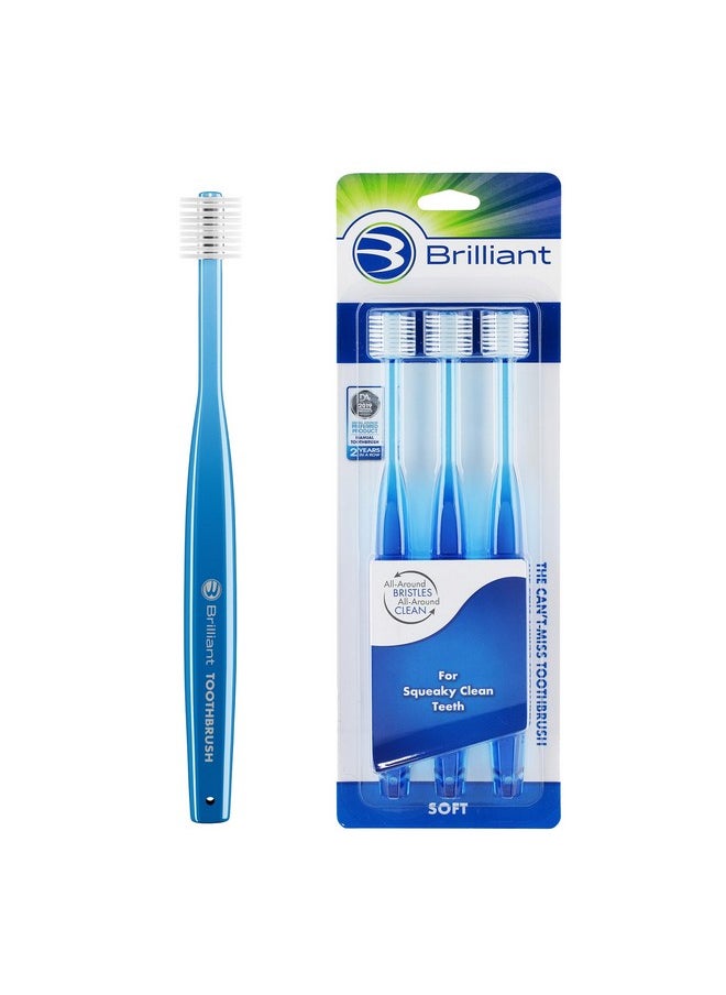 Oral Care Adult Toothbrush With Soft Bristles, Round Head, And All-Around Clean For Teeth And Gums, Blue, 3 Pack