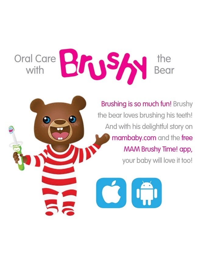 MAM Training Toothbrush for Babies (1 Baby's Brush with Safety Shield), Baby Toothbrush with Brushy The Bear Character, Interactive App, for Girls 5+ Months, Pink