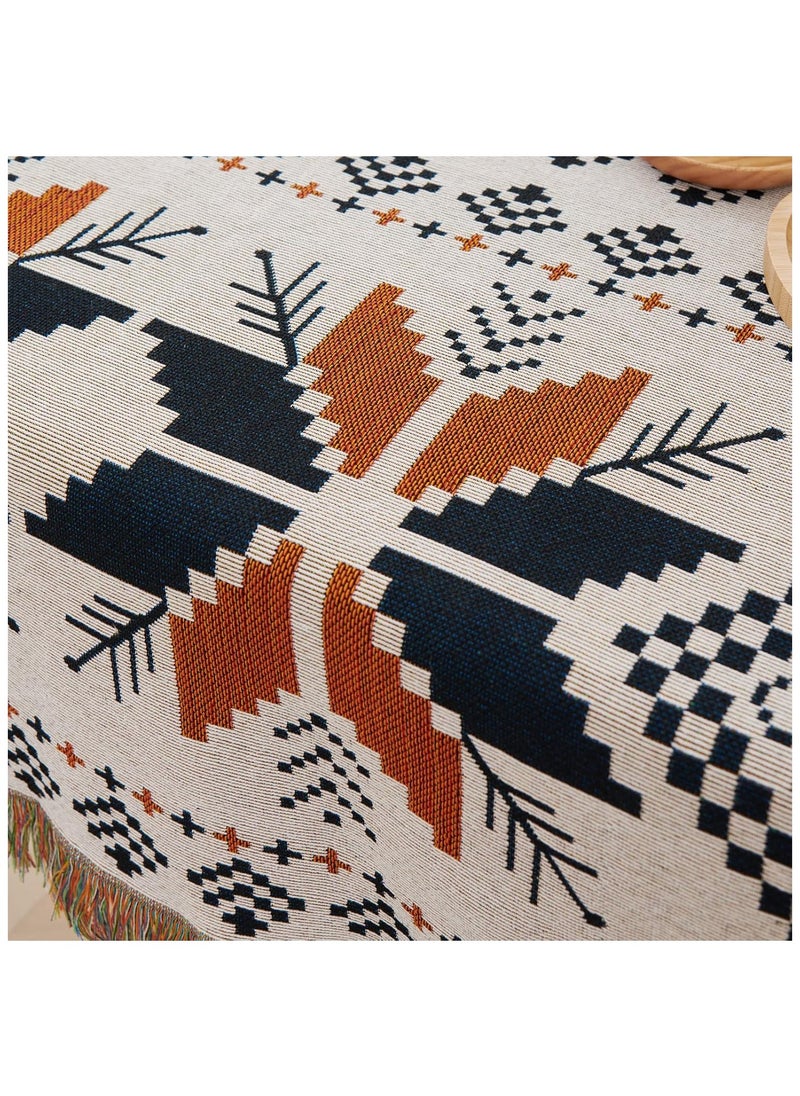 Bohemian Patterned Woven Sofa Throw Blanket with Tassels, Double-sided Aztec Style Decorative Throws for Sofas, Bed and Armchair - 130 * 180cm, Maple