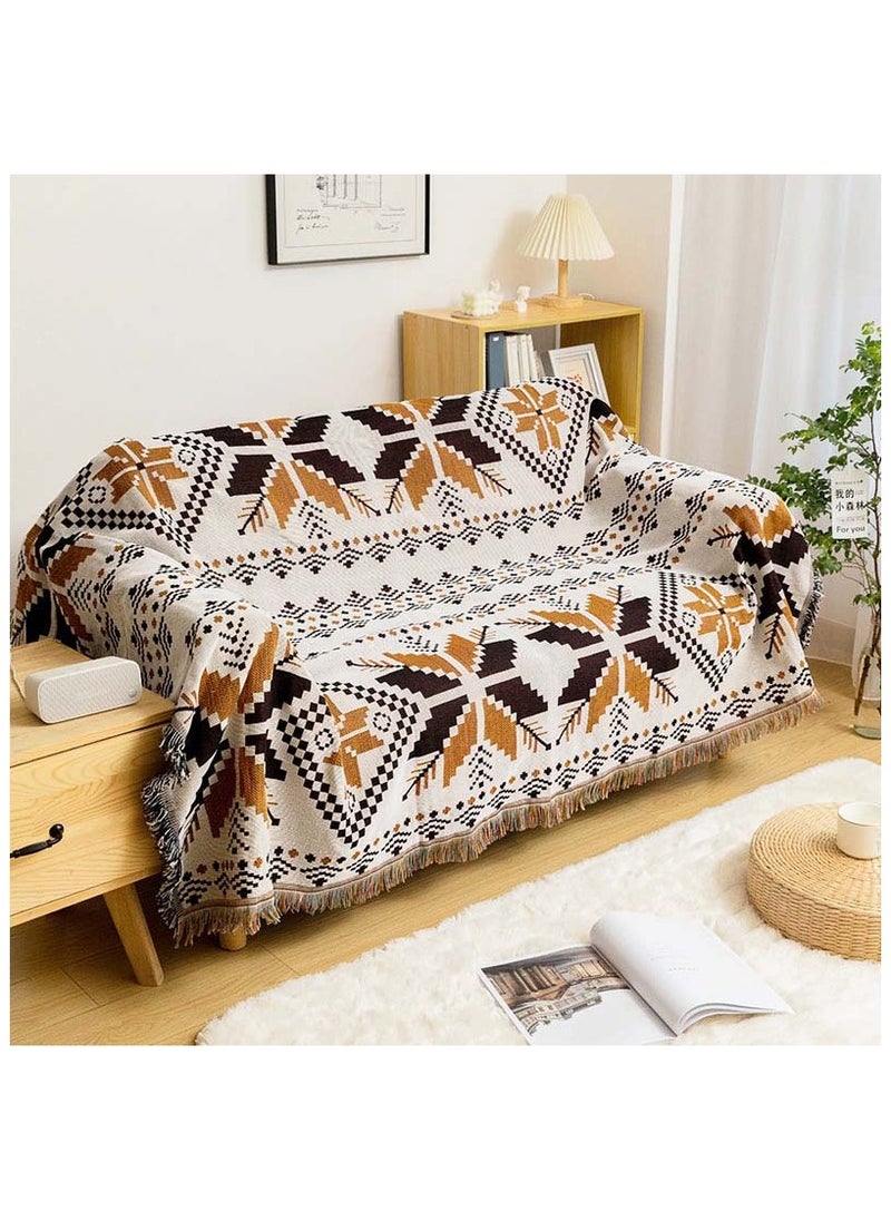 Bohemian Patterned Woven Sofa Throw Blanket with Tassels, Double-sided Aztec Style Decorative Throws for Sofas, Bed and Armchair - 130 * 180cm, Maple