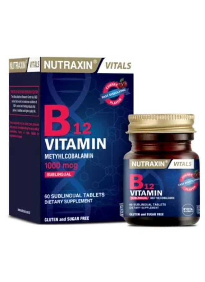 Nutraxin Vitamin B12 Sublingual, Cherry Flavored, Fast Dissolving 1000 mcg 60 Vegan Tablets