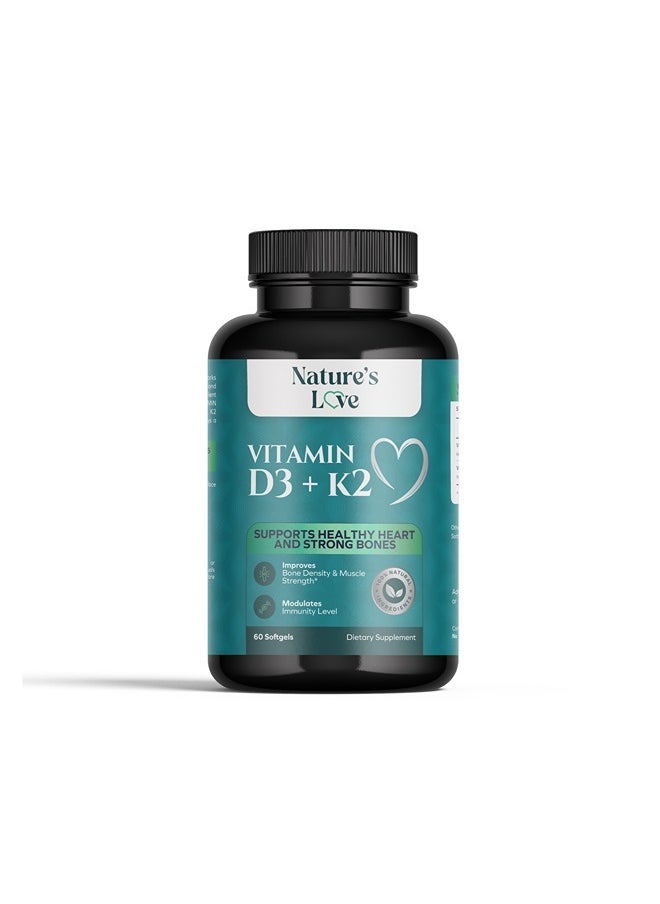 Nature's Love Vitamin D3 + K2 - Bone and Cardiovascular Health Support - 60 Softgels