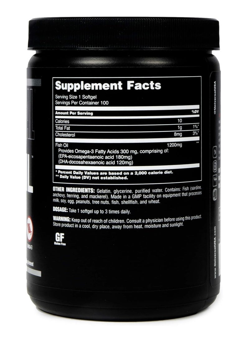 Universal, Fish Oil, Omega 3, 100 Softgels, 100 Servings