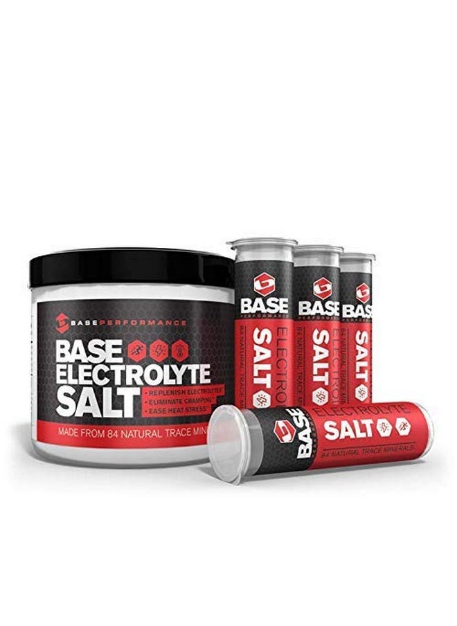 BASE Performance electrolyte salt, 226 Servings tub with 3 refillable race vials.