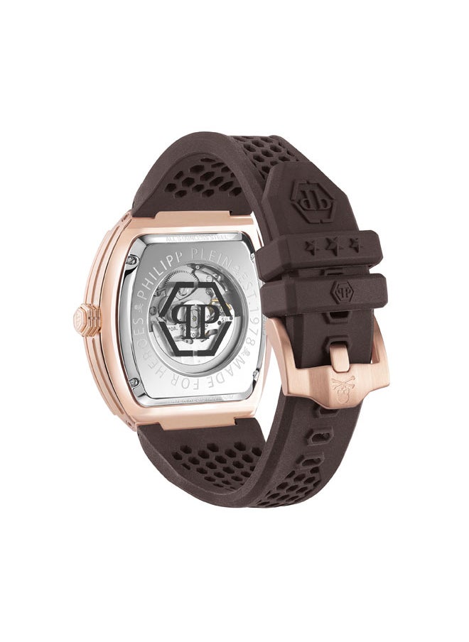 THE $KELETON Men's 44x49.5mm Stainless Steel Watch with Rose Gold Finish, Black Skull Motif, Automatic Movement