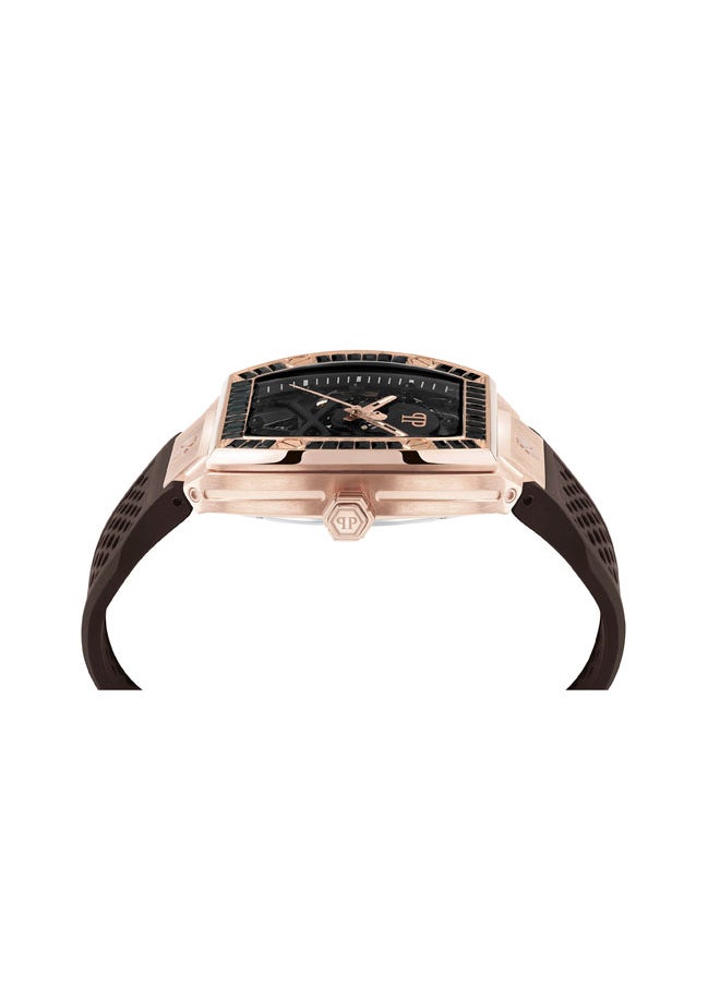 THE $KELETON Men's 44x49.5mm Stainless Steel Watch with Rose Gold Finish, Black Skull Motif, Automatic Movement