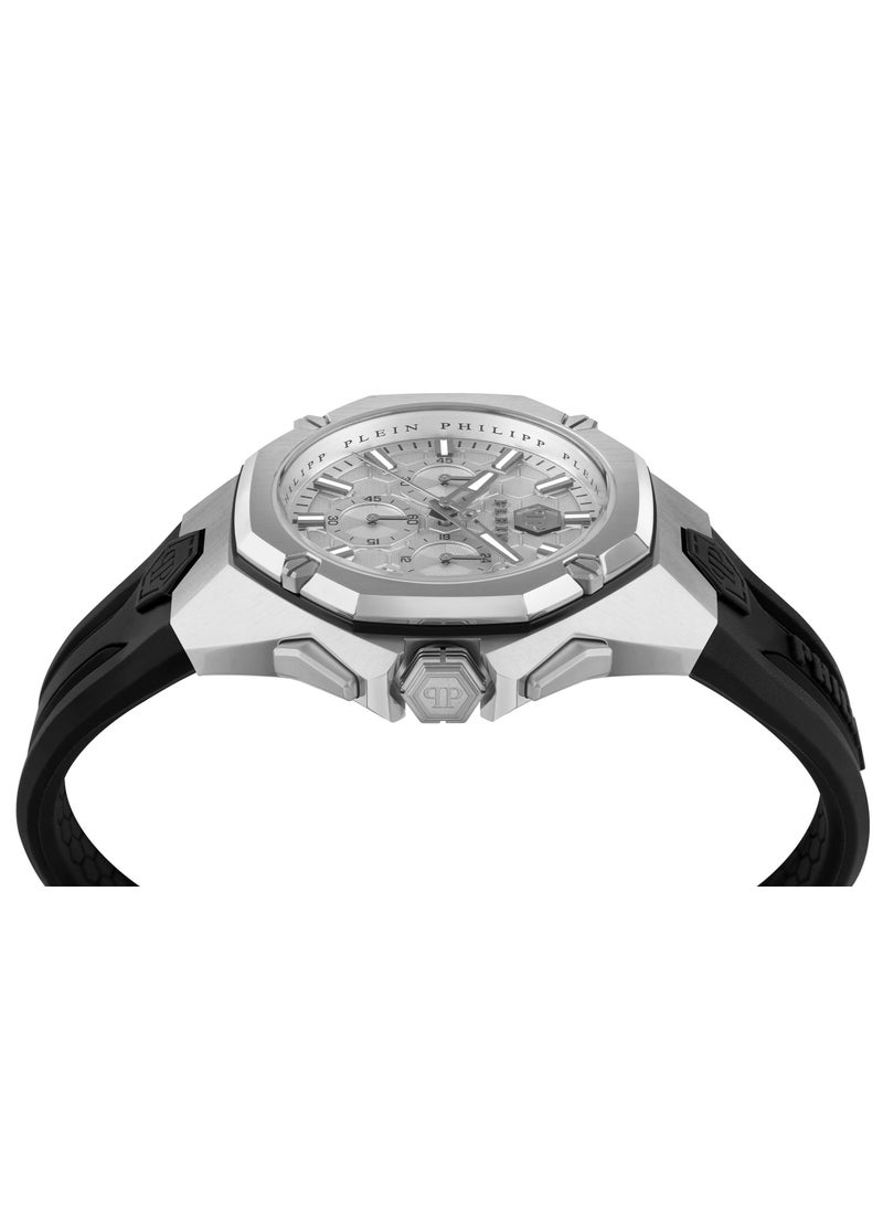 Octagon Gent Watch With Light Grey Dial & Black Silicone Strap