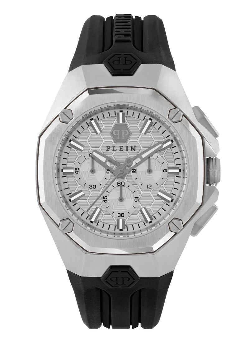 Octagon Gent Watch With Light Grey Dial & Black Silicone Strap