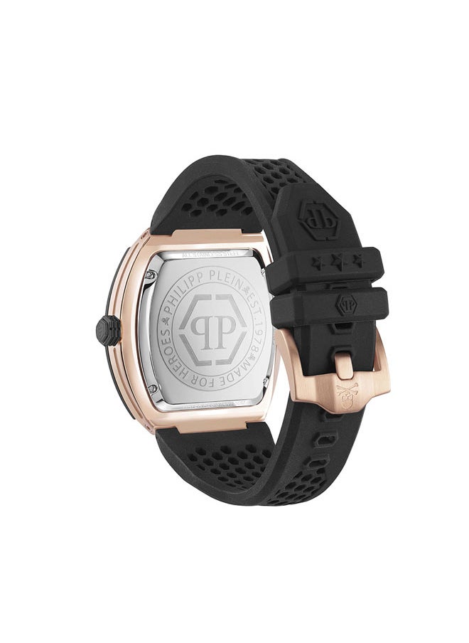 THE HEXAGON PHANTOM Philipp Plein Men's 44mm Watch with Black Honeycomb Dial, Rose Gold Accents & Silicone Strap - Swiss Movement