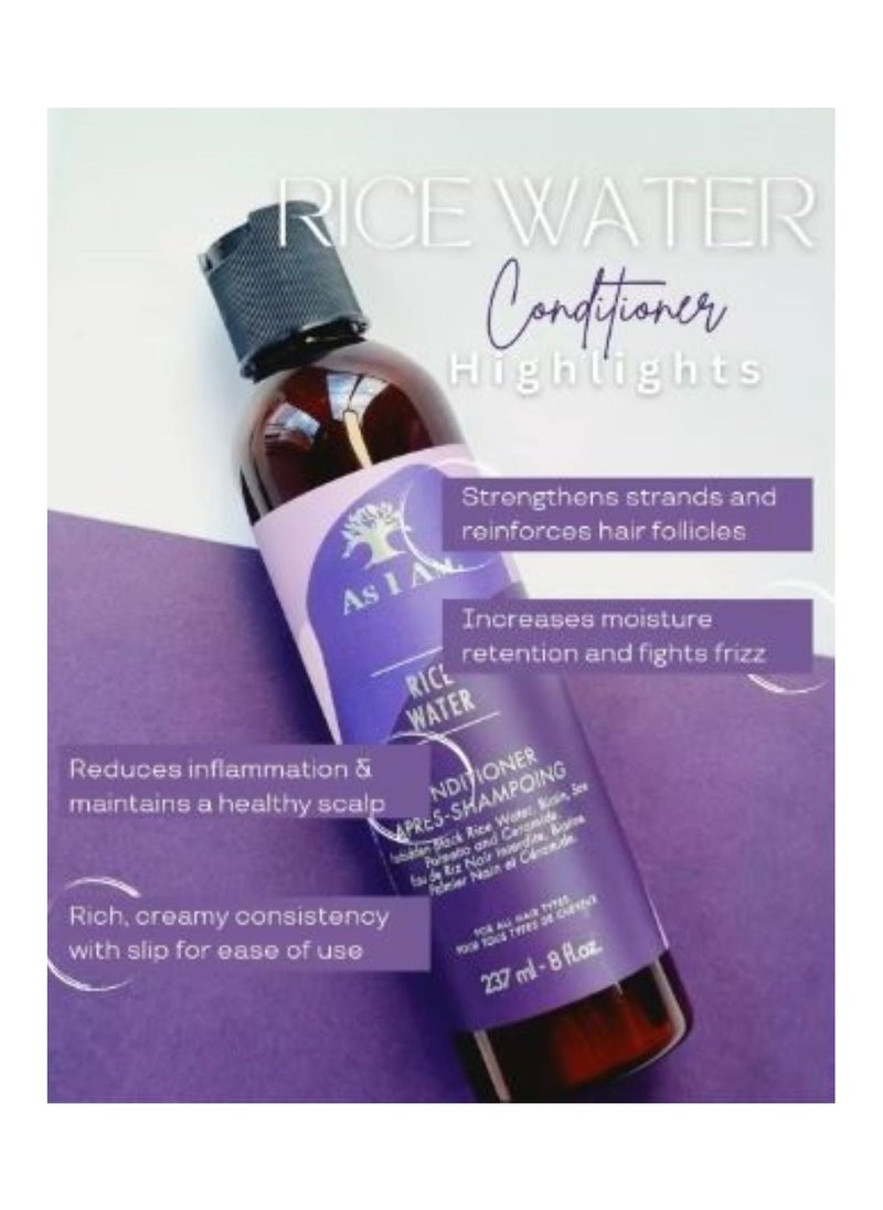 Rice Water Conditioner 237ml - with Forbidden Black Rice, Saw Palmetto, Biotin - Gentle Cleanser - Moisturizing - Vegan & Cruelty Free - Sulfate Free - Paraben Free - For All Hair Types