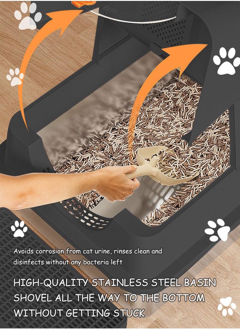 Creative Fully Enclosed Pet Litter Box Large Capacity Cat Toilet Box Pet Garbage Room Stainless Steel Tray Abs Anti-Overflow Cover Removable 60*40*39cm