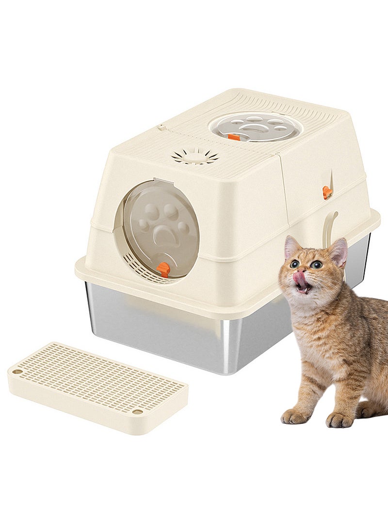 Creative Fully Enclosed Pet Litter Box Large Capacity Cat Toilet Box Pet Garbage Room Stainless Steel Tray Abs Anti-Overflow Cover Removable 60*40*39cm