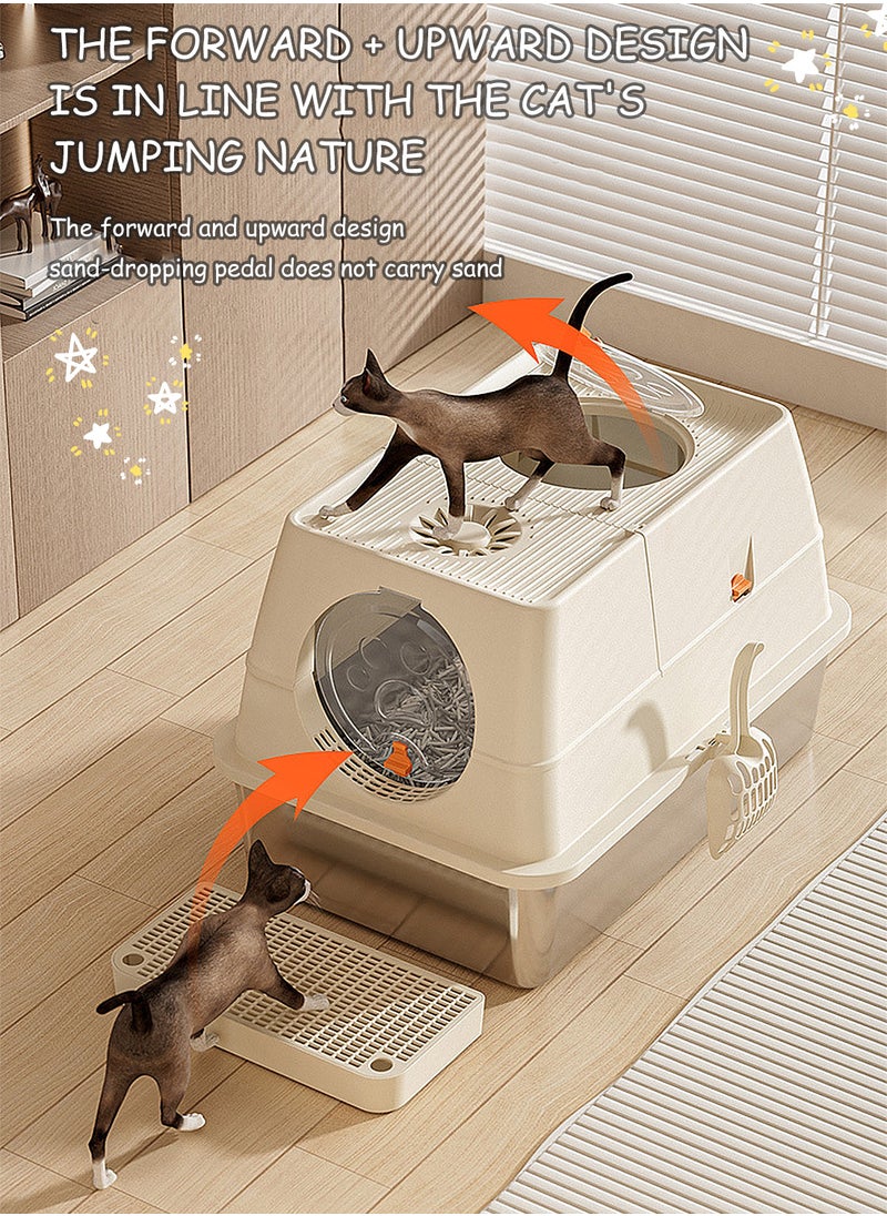 Creative Fully Enclosed Pet Litter Box Large Capacity Cat Toilet Box Pet Garbage Room Stainless Steel Tray Abs Anti-Overflow Cover Removable 60*40*39cm