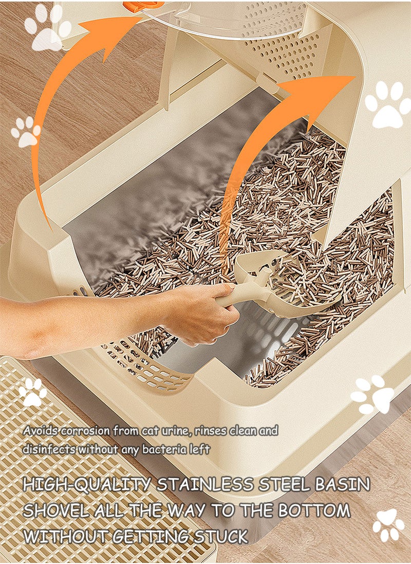 Creative Fully Enclosed Pet Litter Box Large Capacity Cat Toilet Box Pet Garbage Room Stainless Steel Tray Abs Anti-Overflow Cover Removable 60*40*39cm