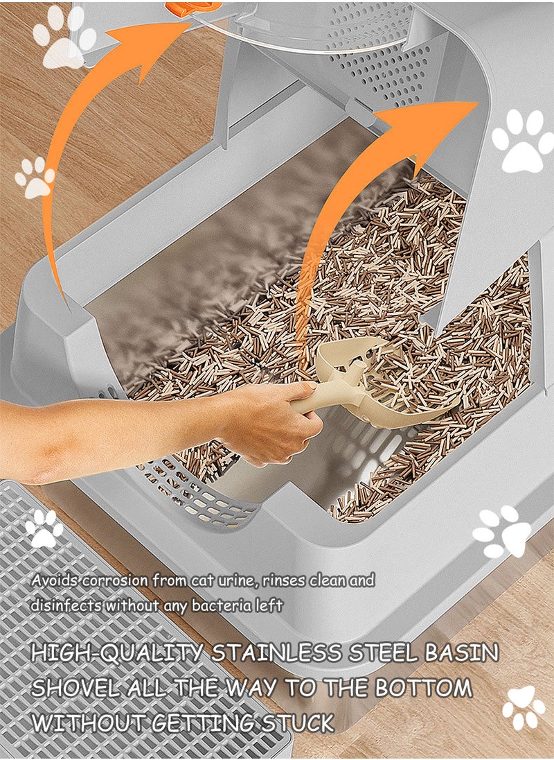 Creative Fully Enclosed Pet Litter Box Large Capacity Cat Toilet Box Pet Garbage Room Stainless Steel Tray Abs Anti-Overflow Cover Removable 60*40*39cm