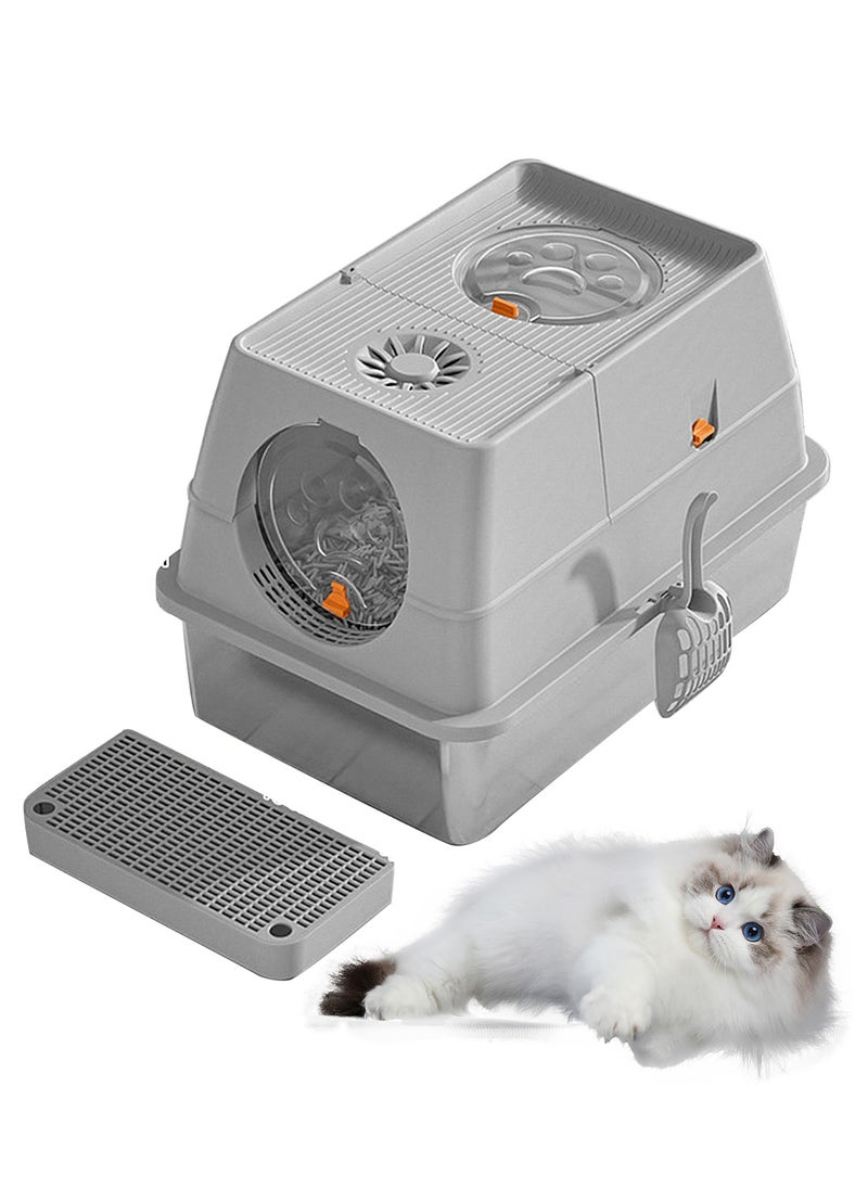 Creative Fully Enclosed Pet Litter Box Large Capacity Cat Toilet Box Pet Garbage Room Stainless Steel Tray Abs Anti-Overflow Cover Removable 60*40*39cm