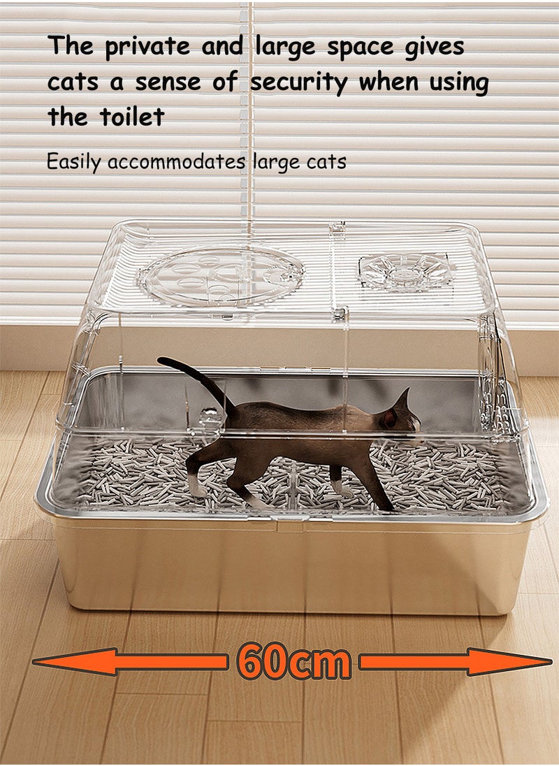 Creative Fully Enclosed Pet Litter Box Large Capacity Cat Toilet Box Pet Garbage Room Stainless Steel Tray Abs Anti-Overflow Cover Removable 60*40*39cm