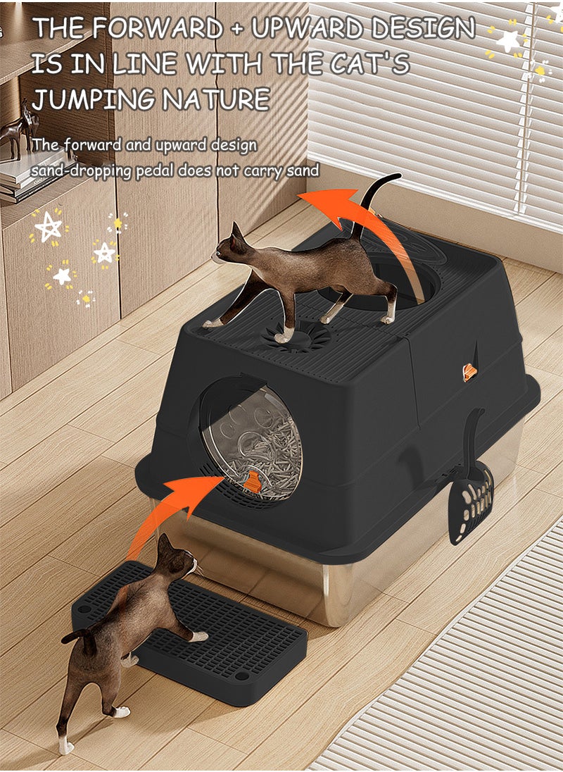 Creative Fully Enclosed Pet Litter Box Large Capacity Cat Toilet Box Pet Garbage Room Stainless Steel Tray Abs Anti-Overflow Cover Removable 60*40*39cm