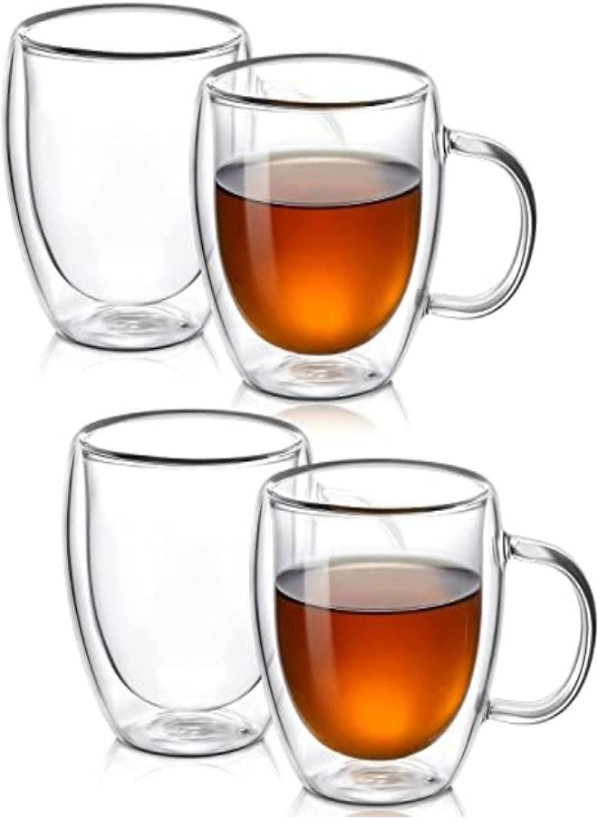 Arabest Double Walled Glass Coffee Mugs With Handle, Large Insulated Layer Coffee Cups, Clear Borosilicate Mugs, Perfect For Espresso, Cappuccino, Tea, Latte, Wine (5Oz/150Ml, 4-Piece Set)