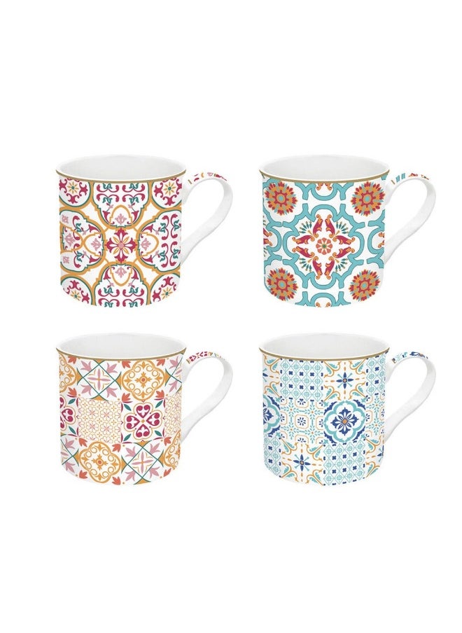 Siracusa Porcelain China Mug, Multicolour - 300 Ml, Set Of 4