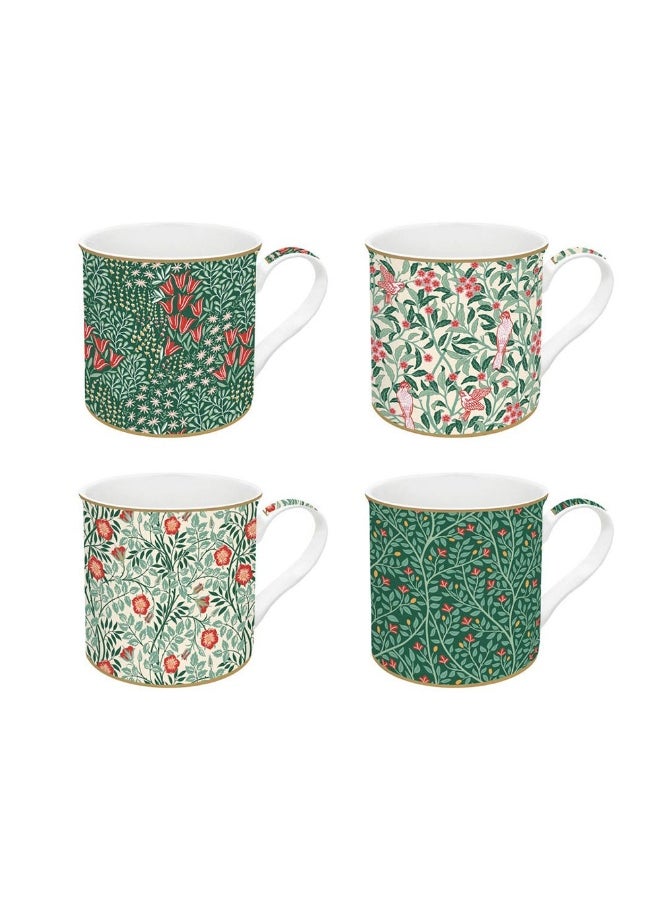 Floral Fantasy Porcelain China Mug, Multicolour - 300 Ml, Set Of 4