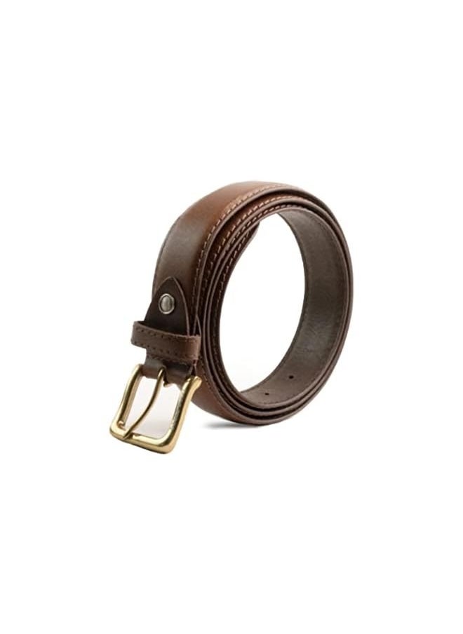 Men's Grain Leather Double-Stich Casula Belt, 35mm