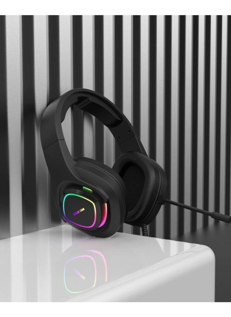 GP32X Gaming Headphone with Noise Canceling Microphone, Hight Definition Audio, 3 Color Lights, 3.5mm Audio Jack, 360° Free Bending, Comfortable to Wear - Black