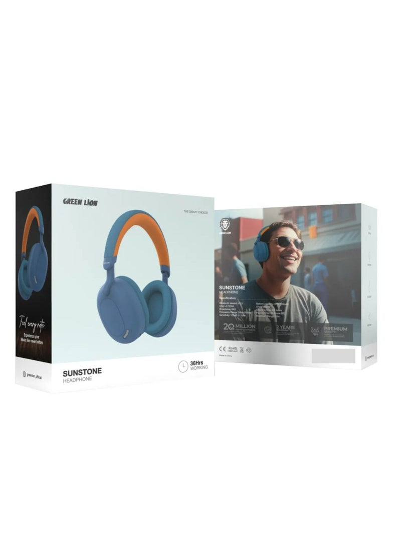 Sunstone Headphones, 10 m Working Distance, AUX Support, 36 Hours Bluetooth Playing Time, 300 mAh Battery, Blue / Orange