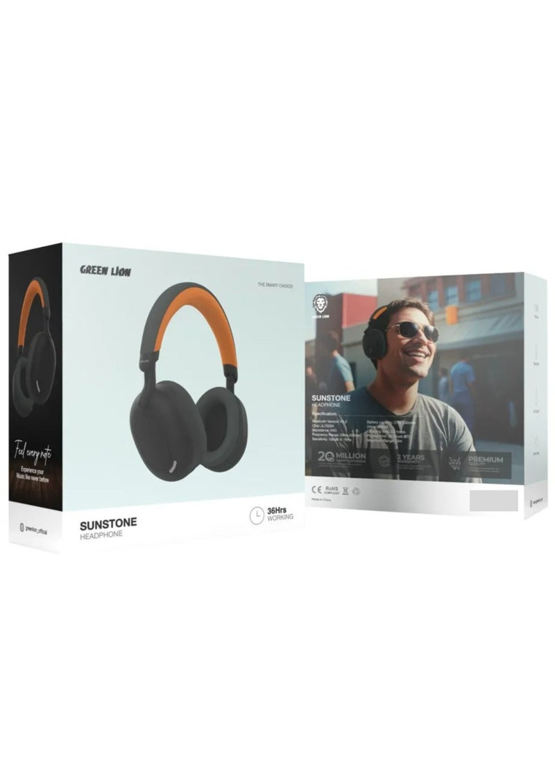 Sunstone Headphones, 10 m Working Distance, AUX Support, 36 Hours Bluetooth Playing Time, 300 mAh Battery, Black / Orange