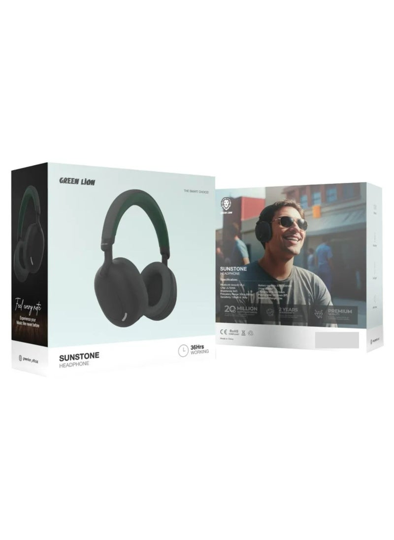 Sunstone Headphones, 10 m Working Distance, AUX Support, 36 Hours Bluetooth Playing Time, 300 mAh Battery, Black / Green