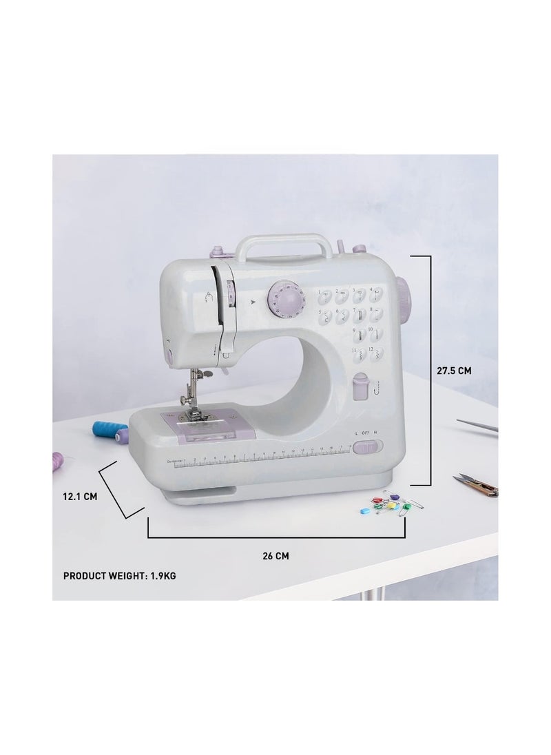 Standard Sewing Machine for Beginners – Lightweight Mini Sewing Machine with 12 Built-In Stitches, Reverse Sewing, Adjustable Speed, Portable Household Sewing Kit for Fabric, Clothes, and Crafting