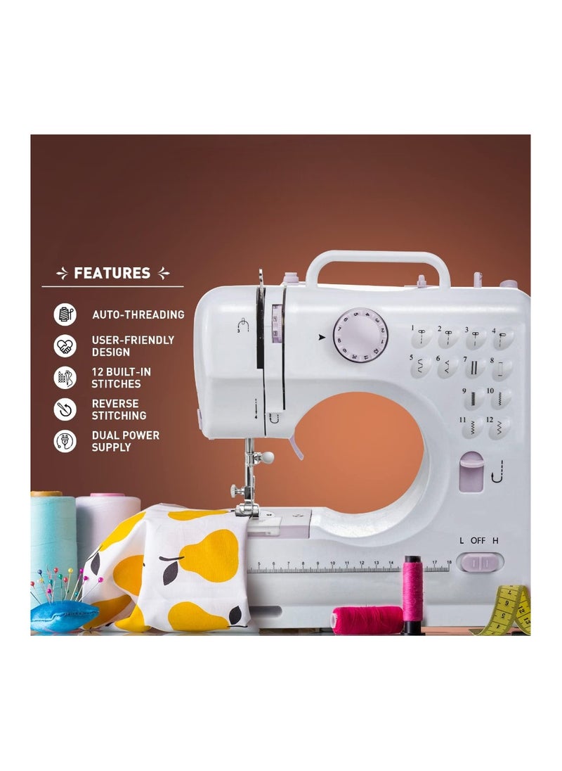 Standard Sewing Machine for Beginners – Lightweight Mini Sewing Machine with 12 Built-In Stitches, Reverse Sewing, Adjustable Speed, Portable Household Sewing Kit for Fabric, Clothes, and Crafting